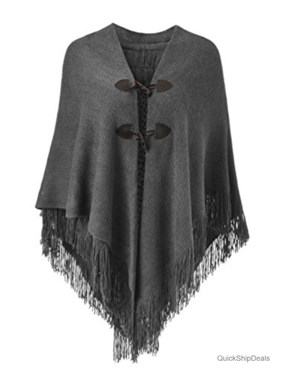 Women's Loose Fit Poncho Cape with Horn Buttons